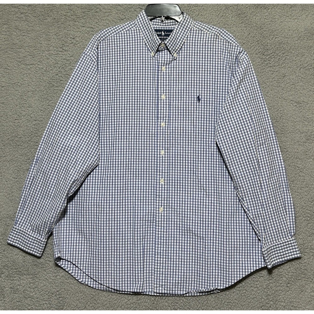 Ralph Lauren Blake Shirt Mens XL Blue White Plaid Button Down‎ 100% Cotton